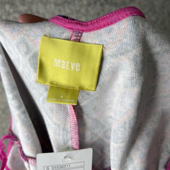 Maeve Dress Womens 6 Purple Red Geometric Fit & Flare Border Print Exposed Zip - Picture 6 of 8